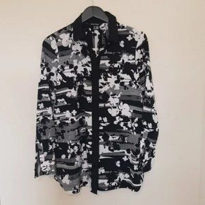 Ellen Tracy black and white floral  button down shirt